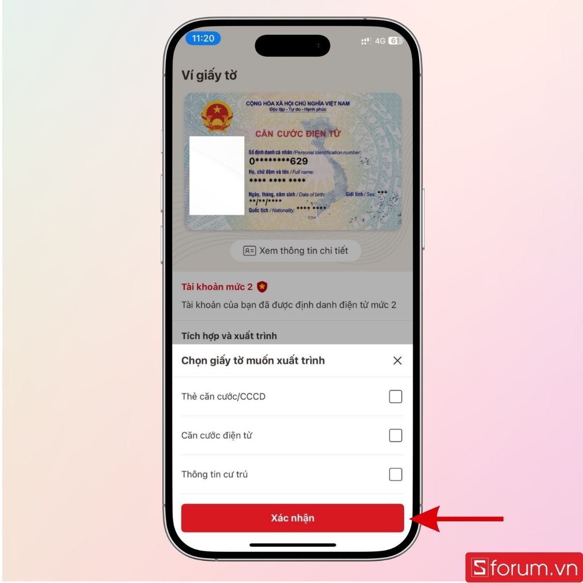 Chọn loại giấy tờ muốn xuất trình