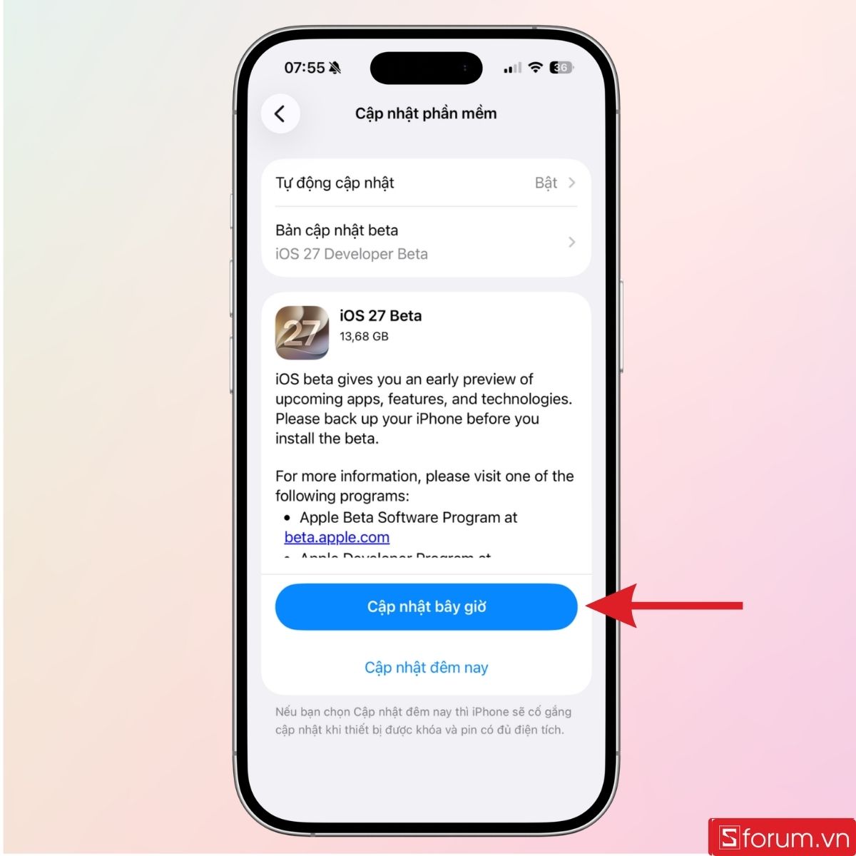 Nhấn vào Cập nhật bây giờ