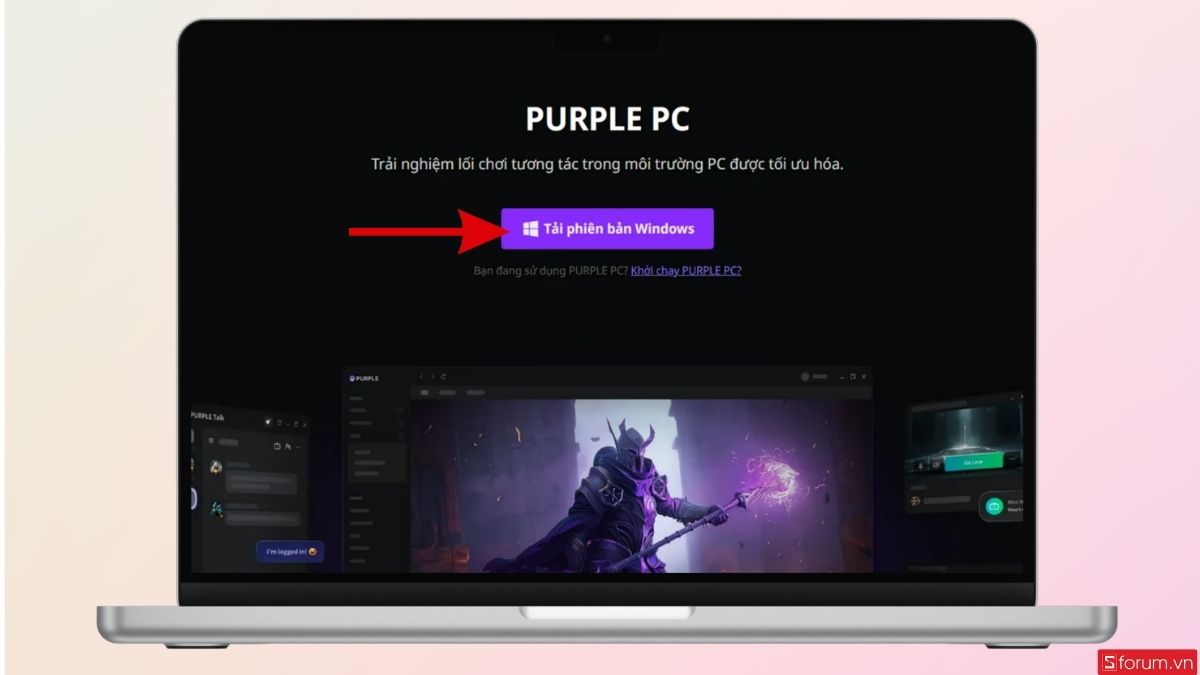 Mở trang web PURPLE để tải ứng dụng vè máy