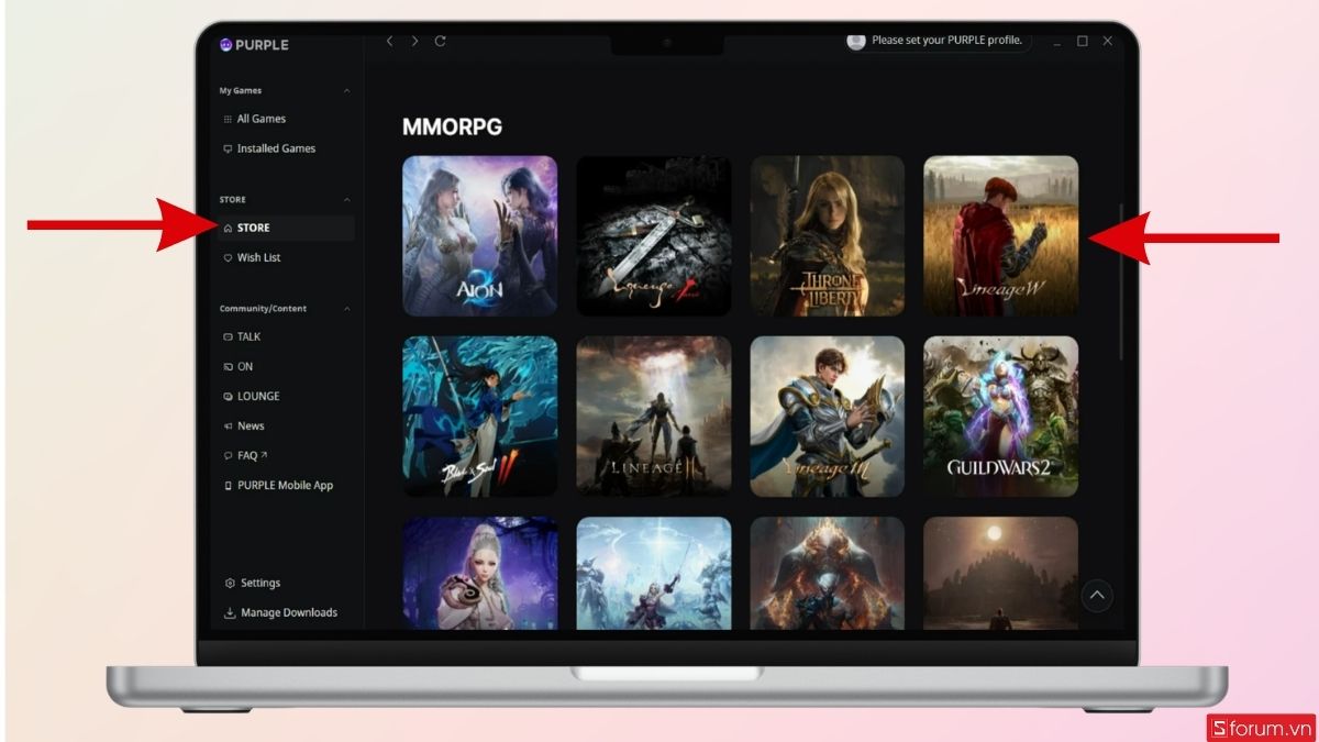 Vào mục Store và tìm game Lineage W