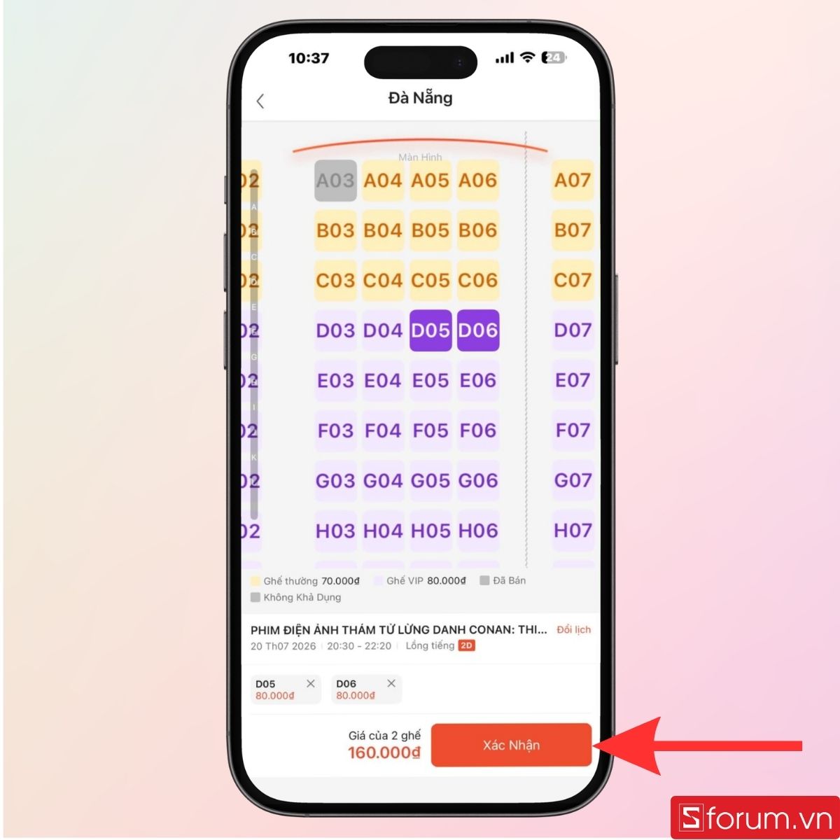 Chọn số ghế và nhấn xác nhận