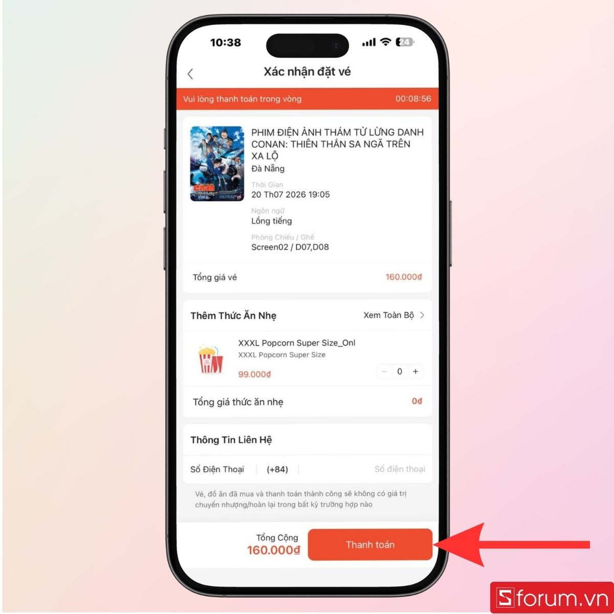 Tiếp tục chọn Thanh toán