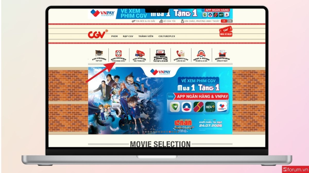 Trên giao diện chính, nhấn vào mục Phim đang chiếu