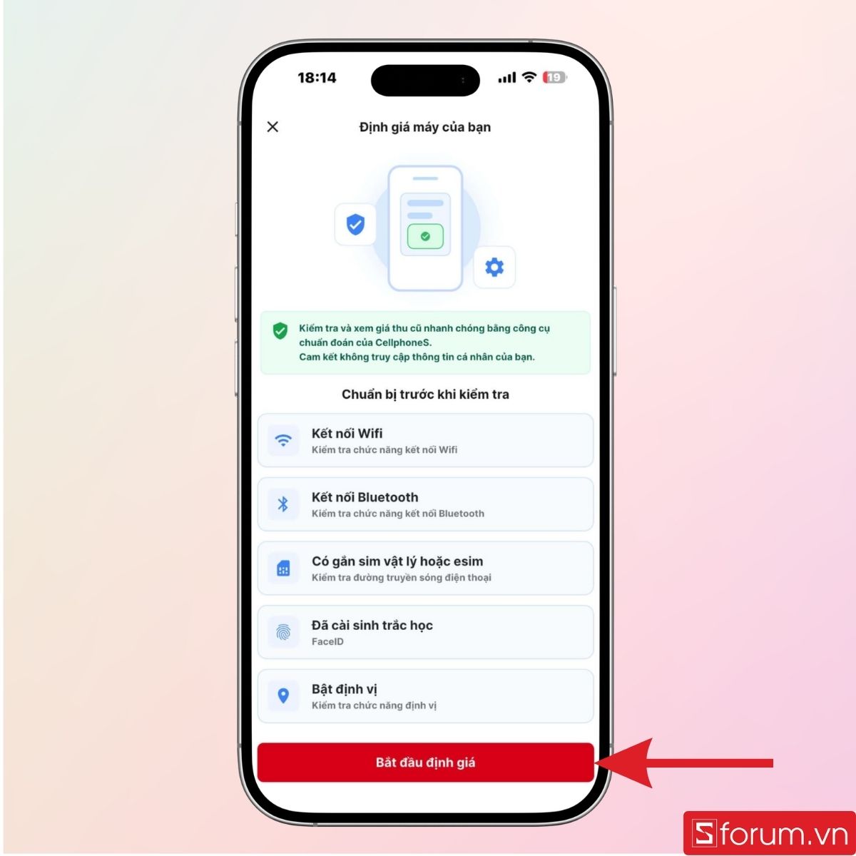 Nhấn vào Bắt đầu định giá để kiểm tra