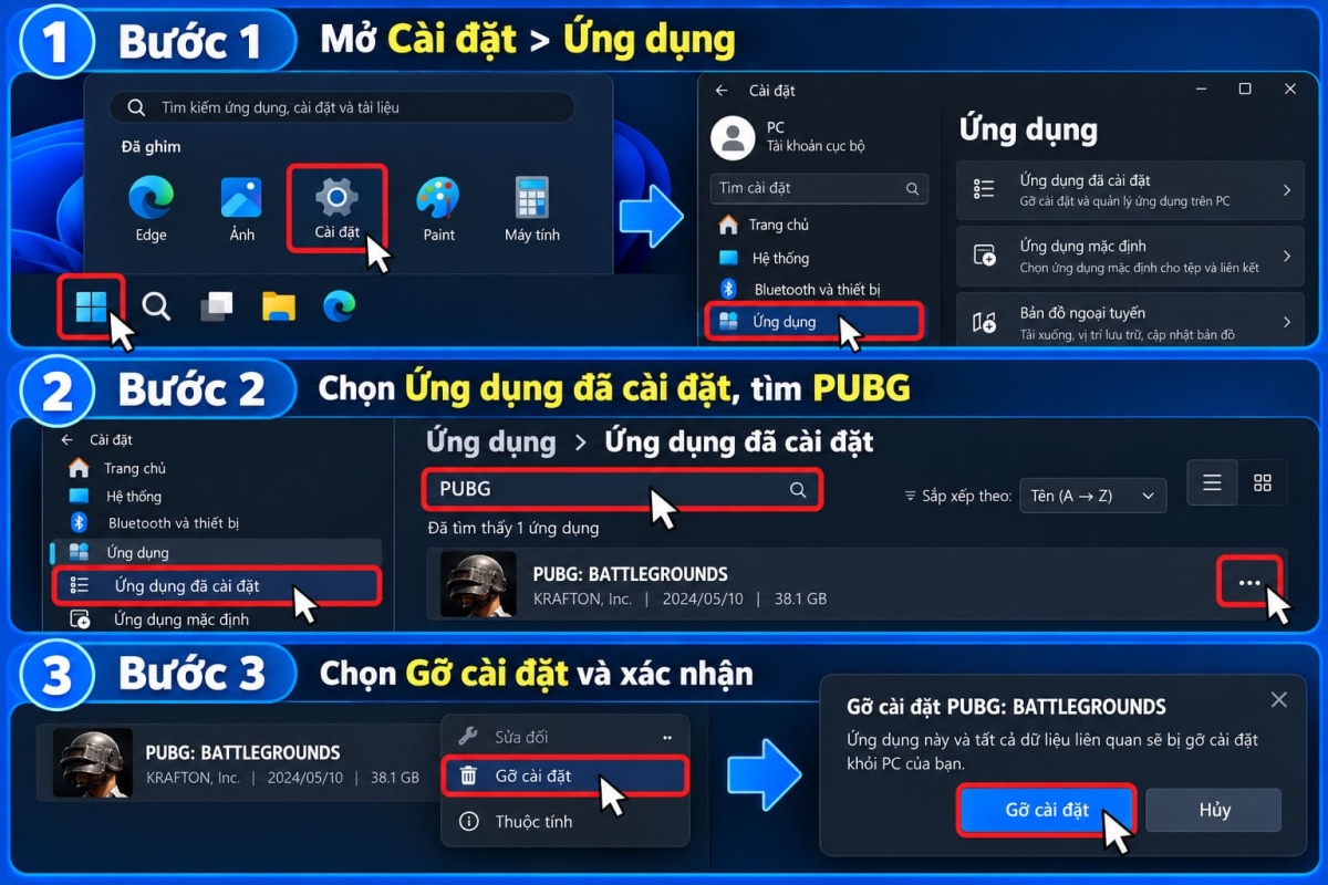 Cách gỡ cài đặt PUBG trên Windows