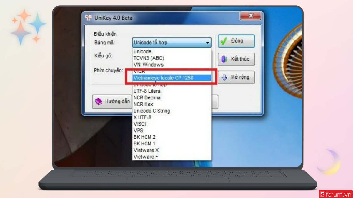Nhans chọn bảng mã Vietnamese Locale CP1258