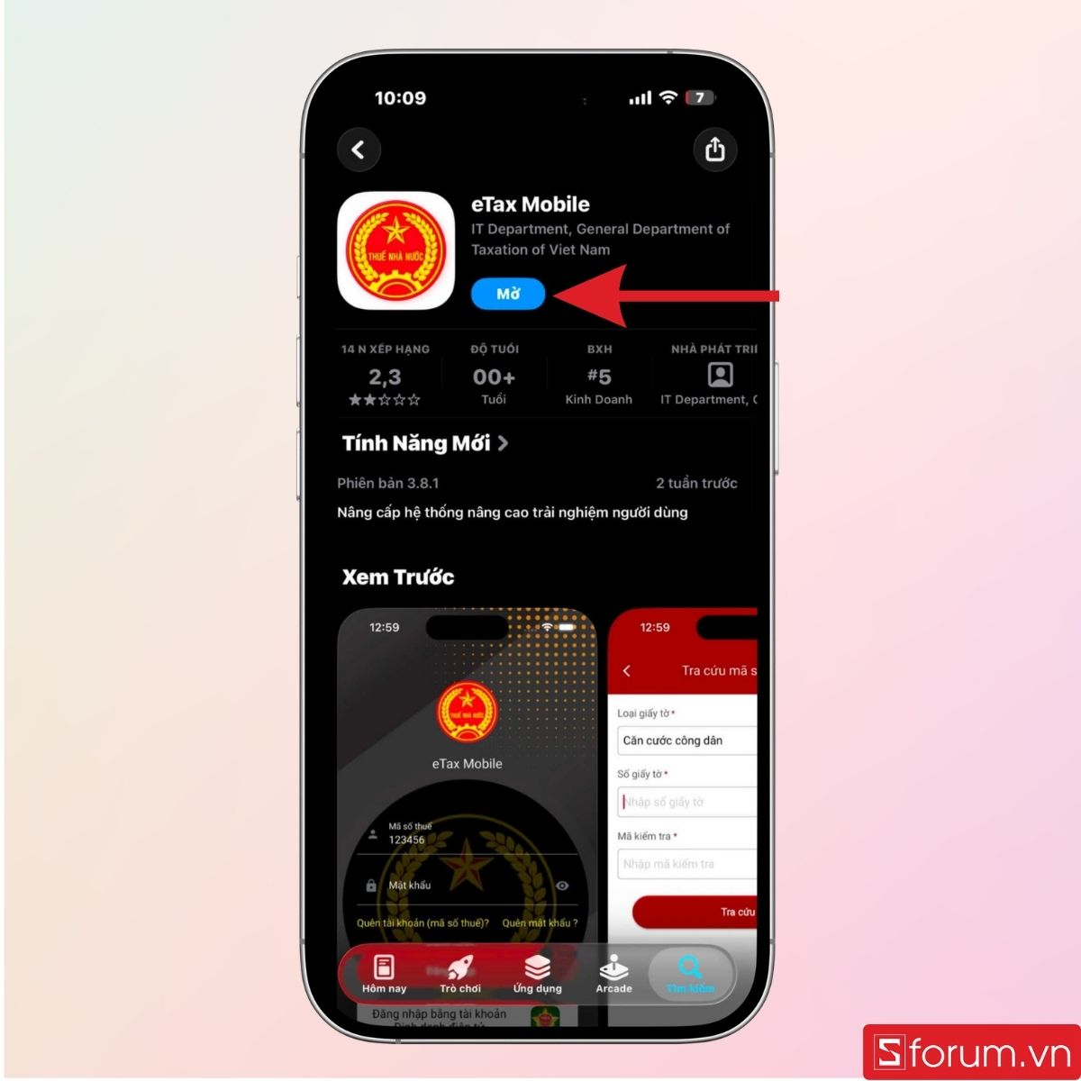 Cập nhật ứng dụng trên app eTax Mobile