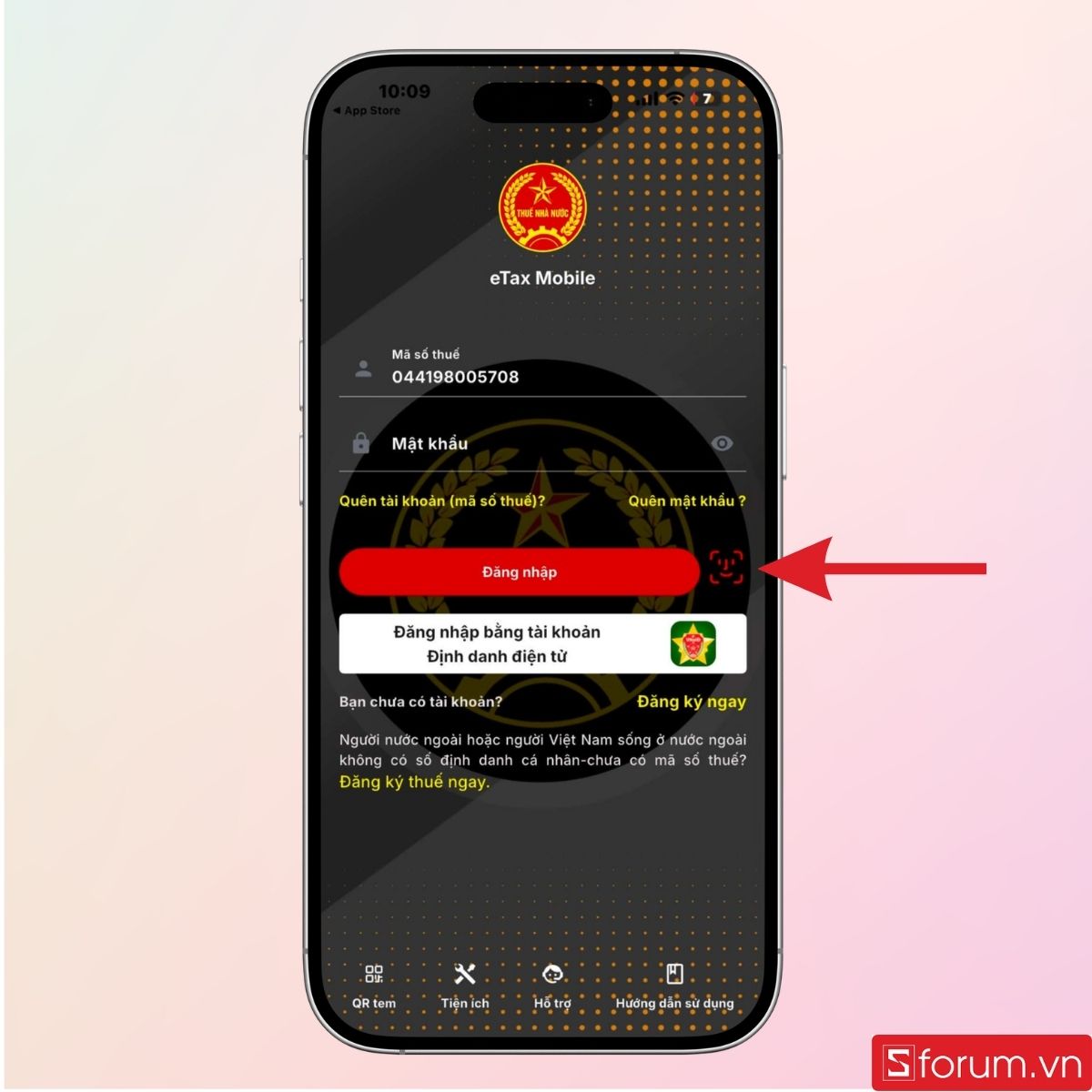 Đăng nhập tài khoản vào ứng dụng eTax Mobile