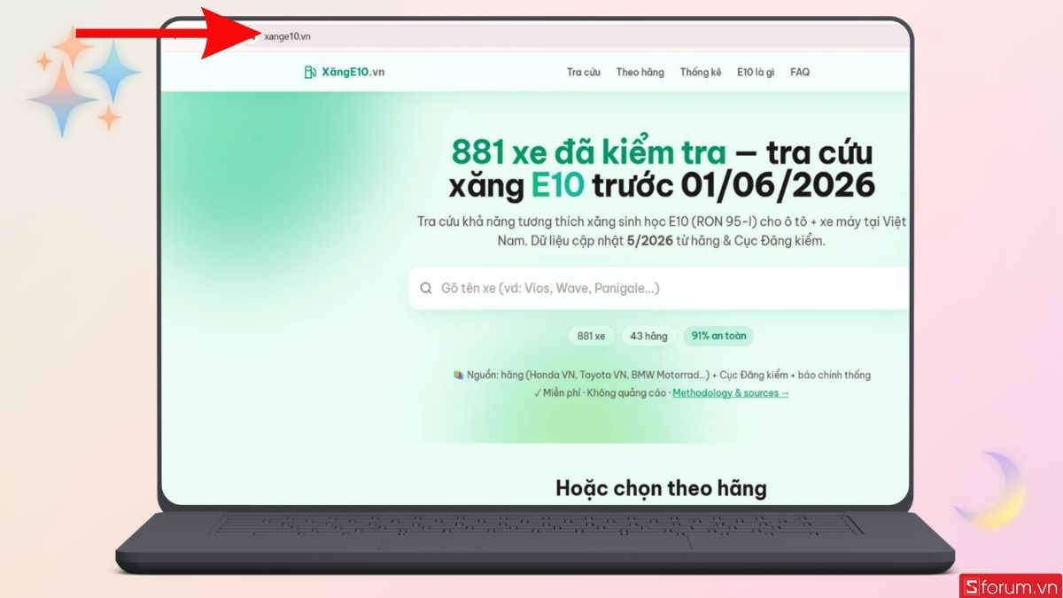 Truy cập vào trang web Xăng E10 đẻ bắt đầu kiểm tra