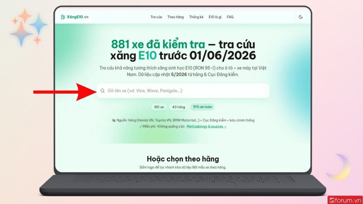 Gõ tên phương tiện xe vào mục tra cứu trên giao diện chính