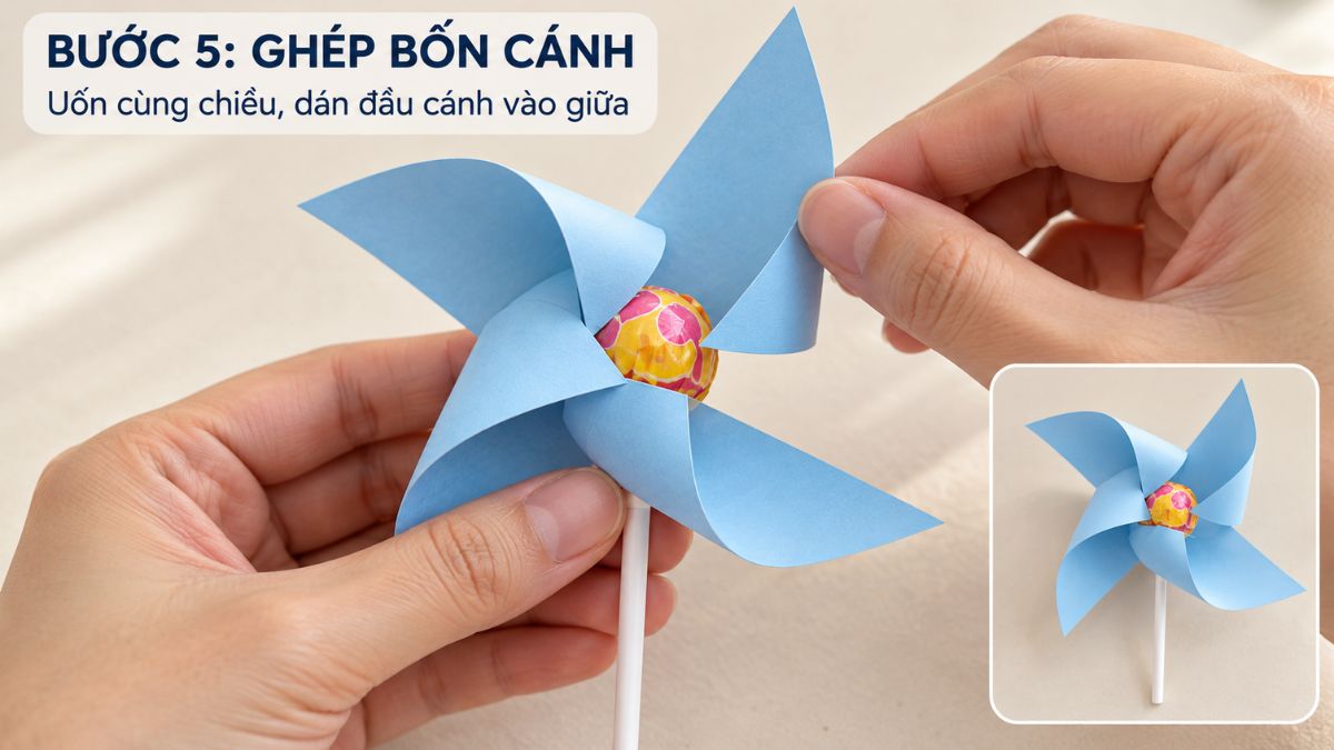 Tiến hành uốn từng cánh một vào kẹo đã cố định