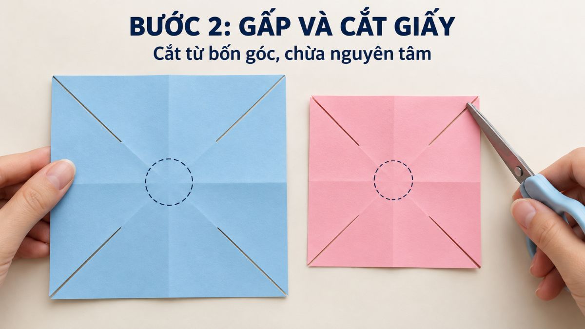 Tiến hành gấp và cắt giấy