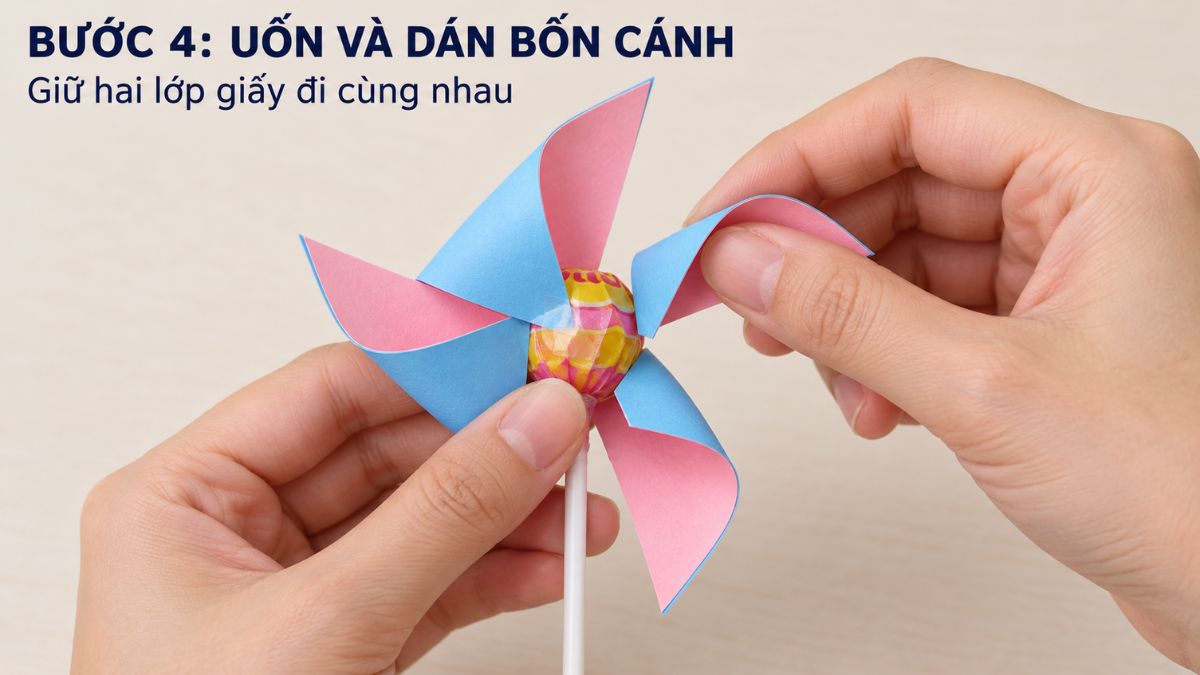 Tiến hành uốn từng cánh giấy đã cắt trước đó