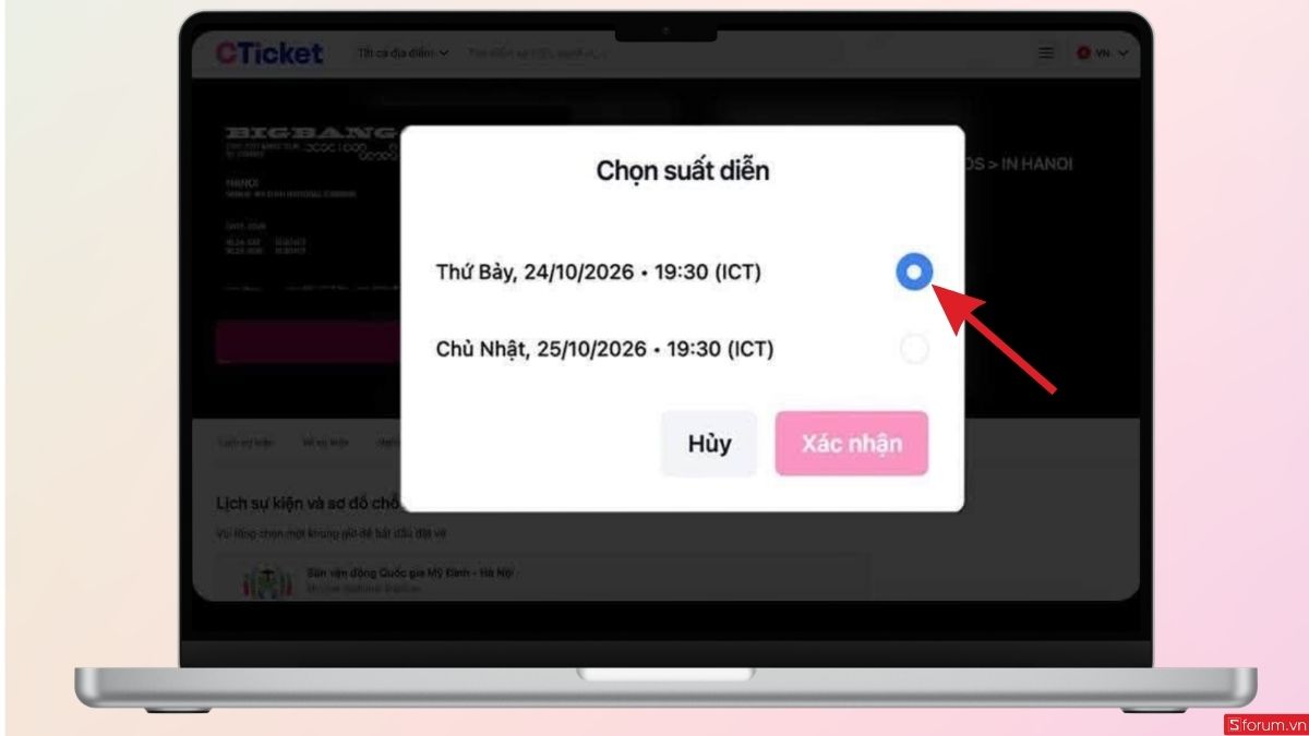Chọn suất diễn và nhấn Xác nhận