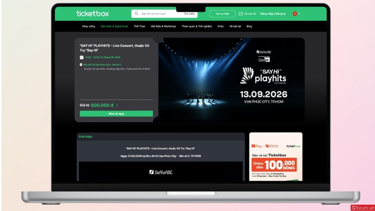 Trang chính thức của Ticketbox 