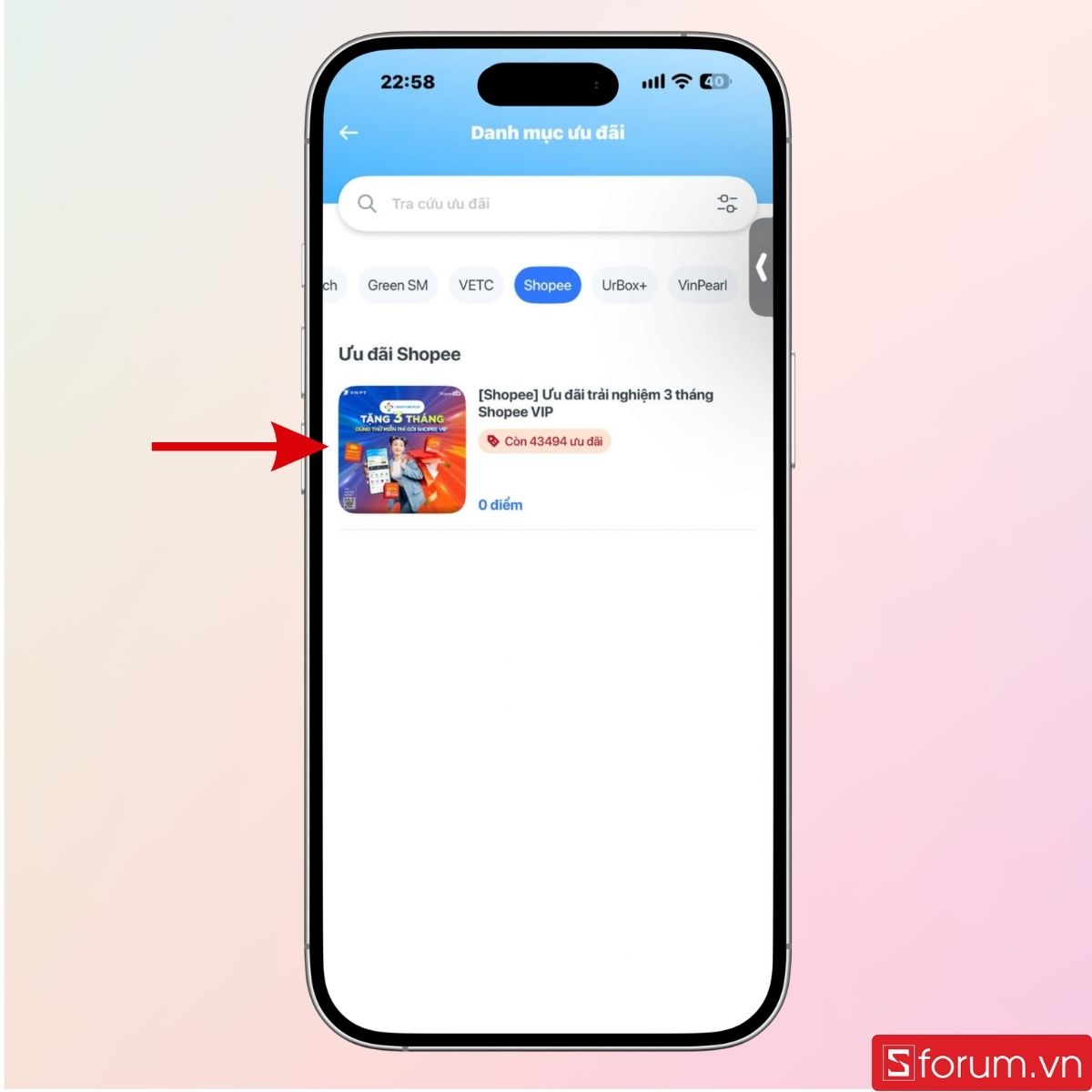 Nhấn vào mục chương trình trải nghiệm 3 tháng Shopee VIP