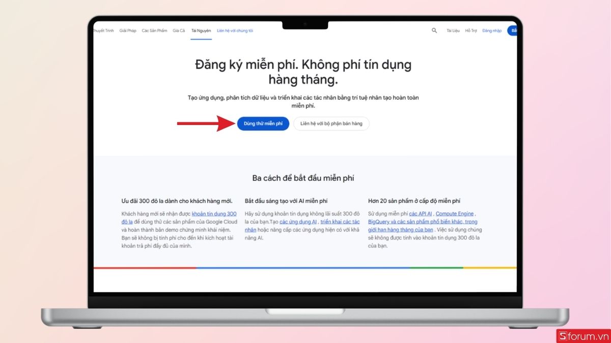 Nhấn vào Dùng thử miễn phí để bắt đầu