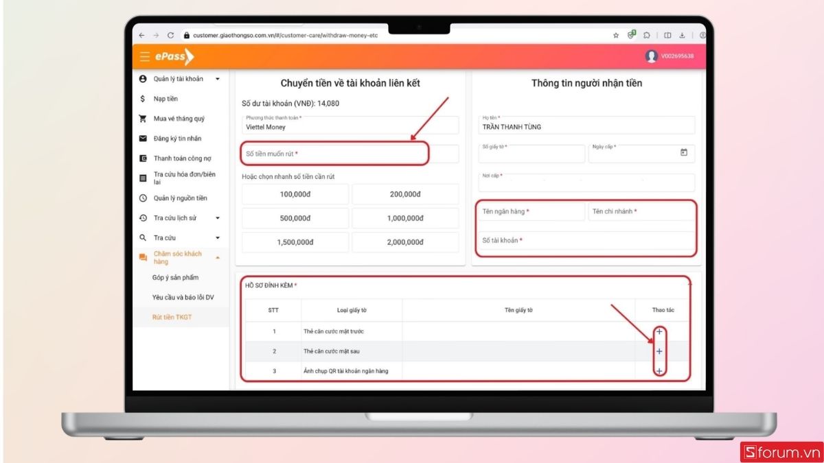 Nhập số tiền muốn rút về