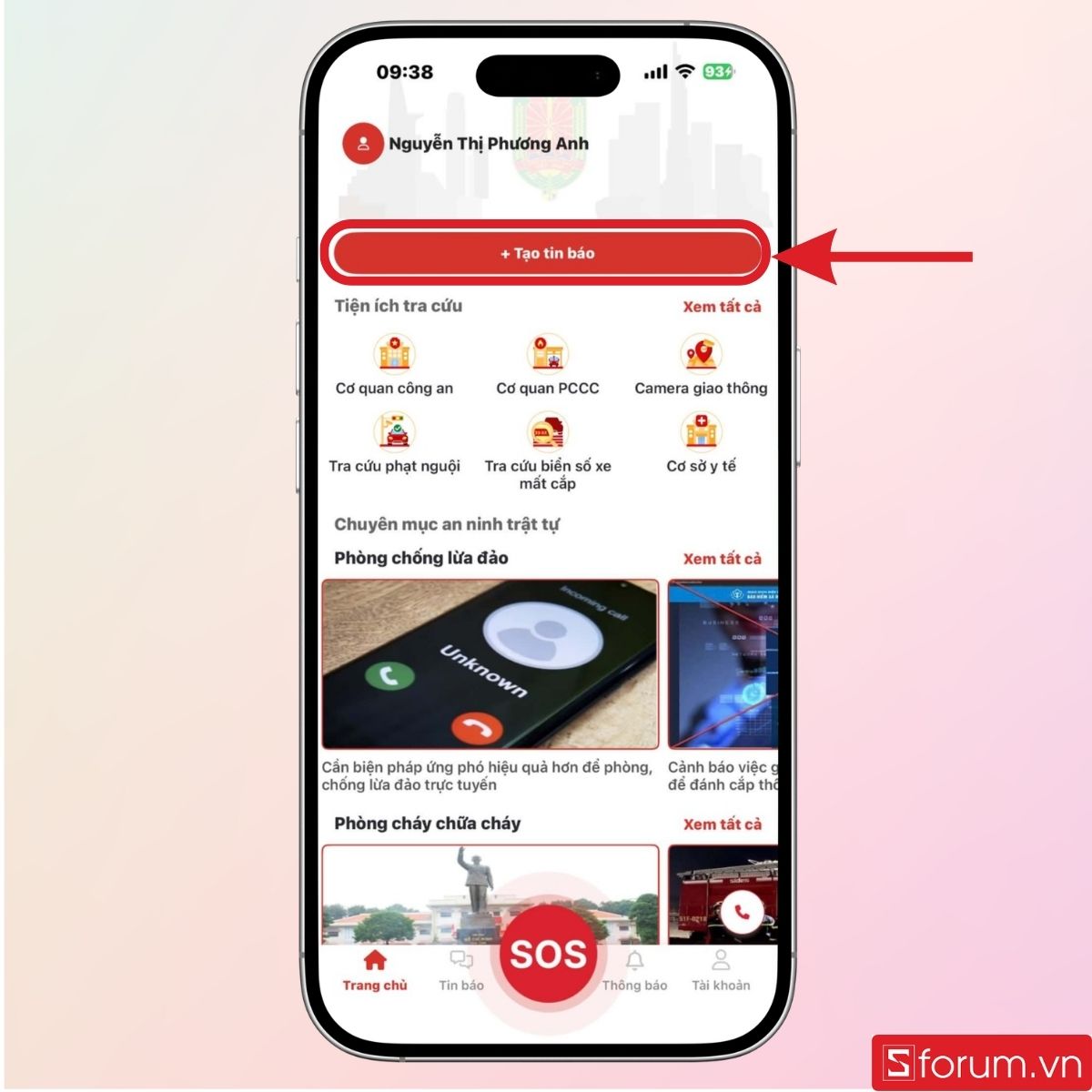 Nhập vào mục Tạo tin báo