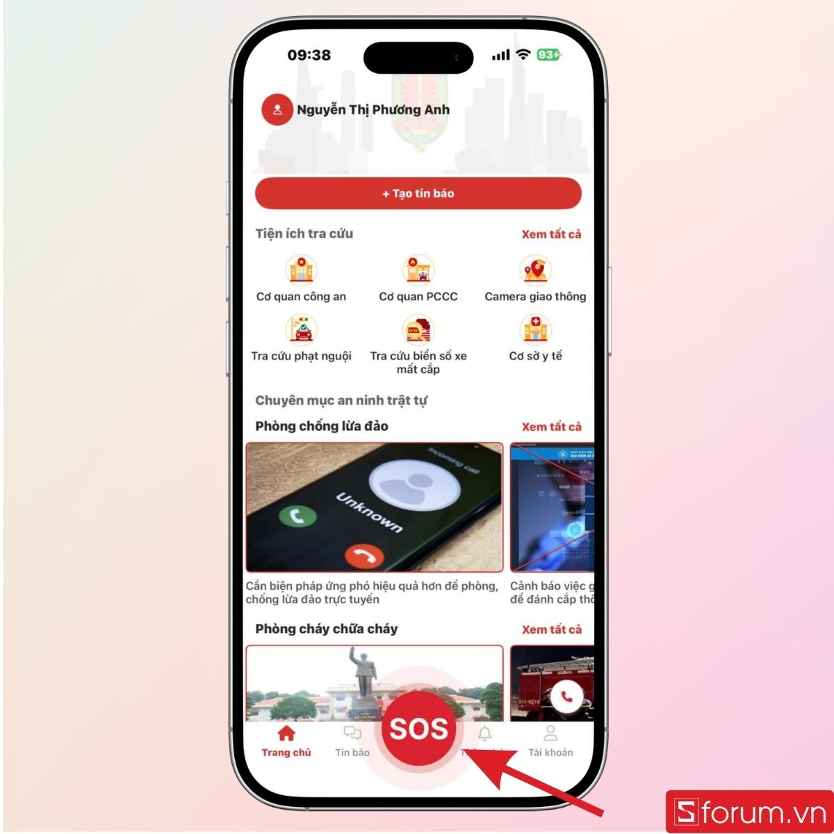 Nhấn vào mục SOS