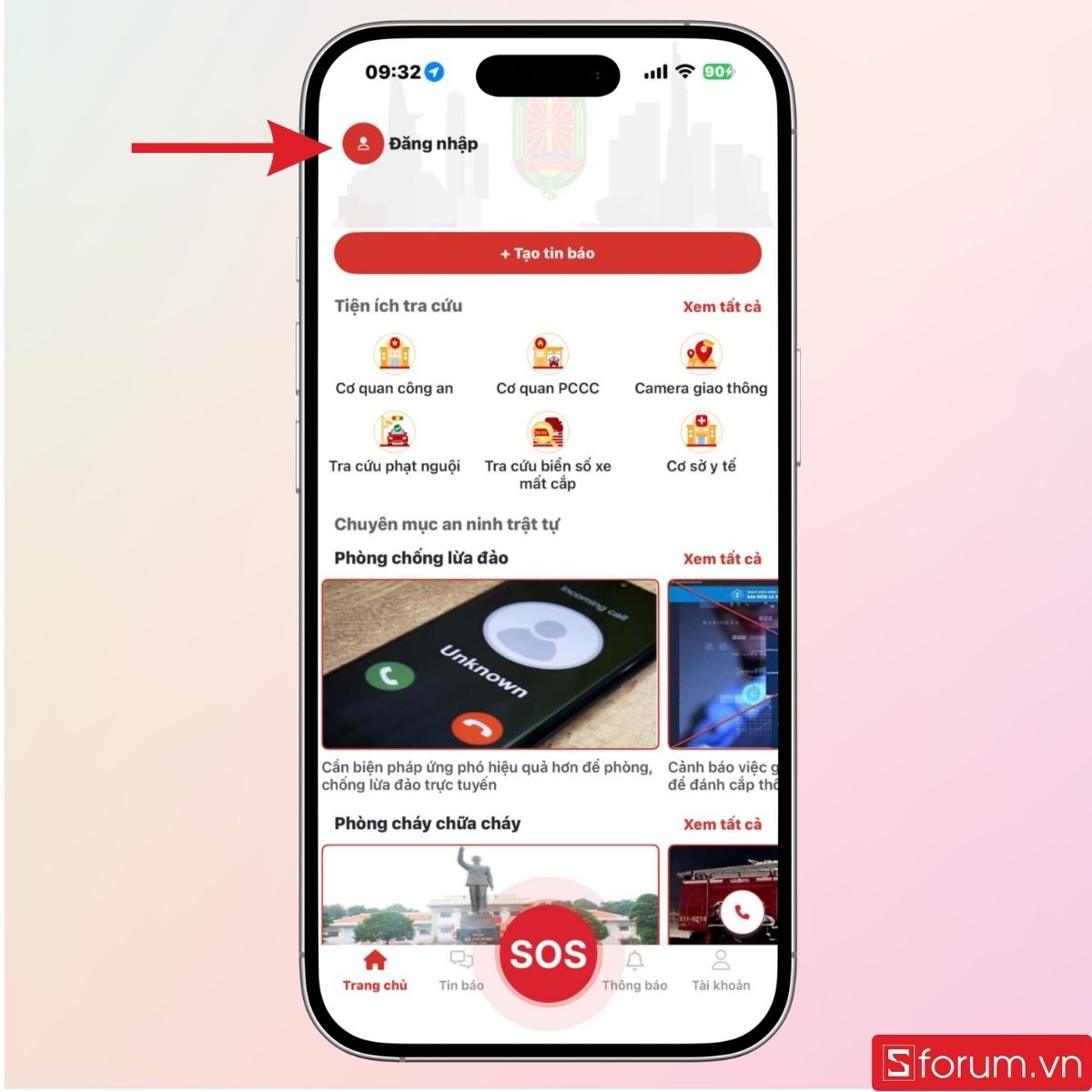 Nhấn vào mục Đăng nhập như hình