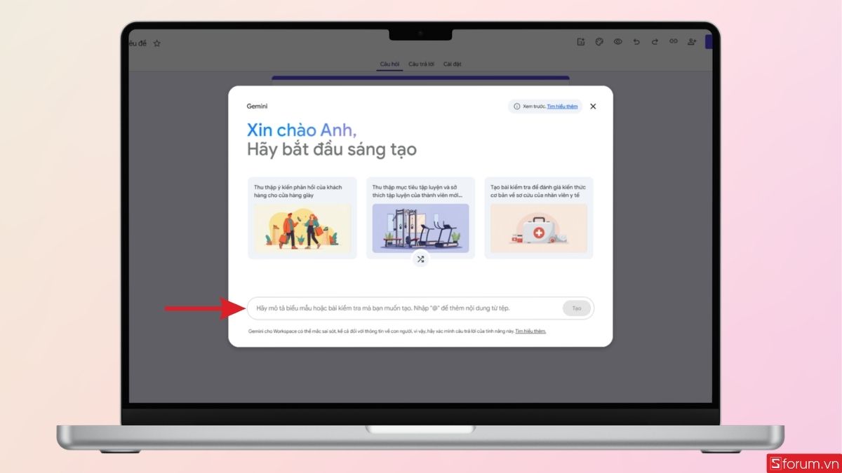 Mở Google Forms để bắt đầu 