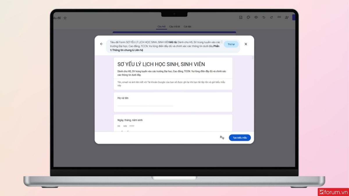 Google Forms sẽ hoàn thiện sơ đồ như hình