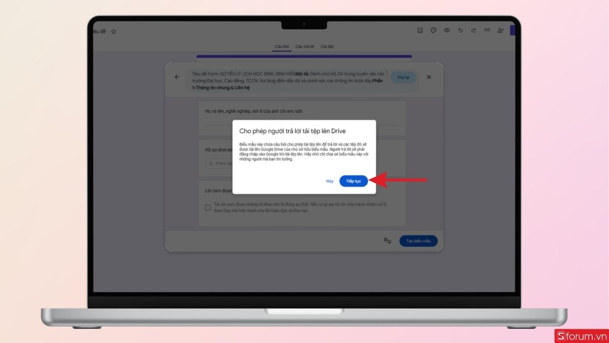 Cho phép người trả lời tải tệp lên Drive