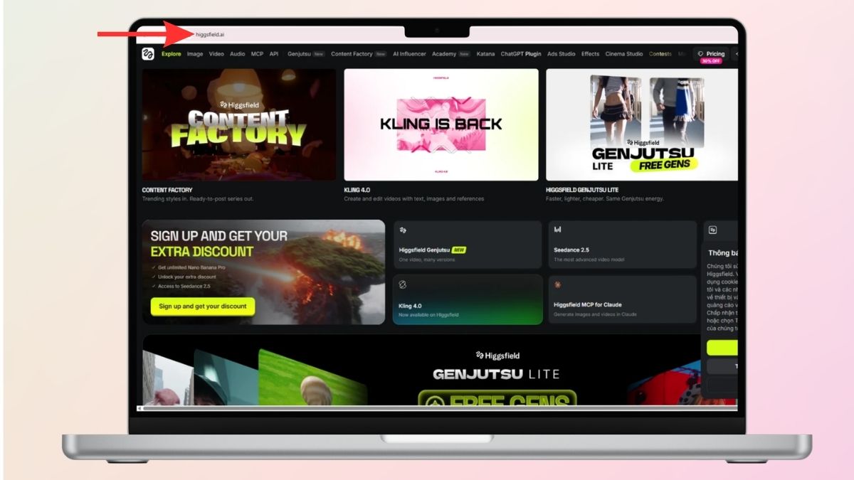 Truy cập vào trang web Higgsfield.ai