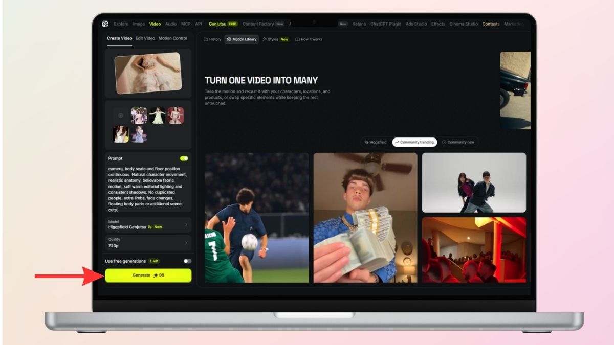 Nhấn vào Generate để bắt đầu yêu cầu tạo video