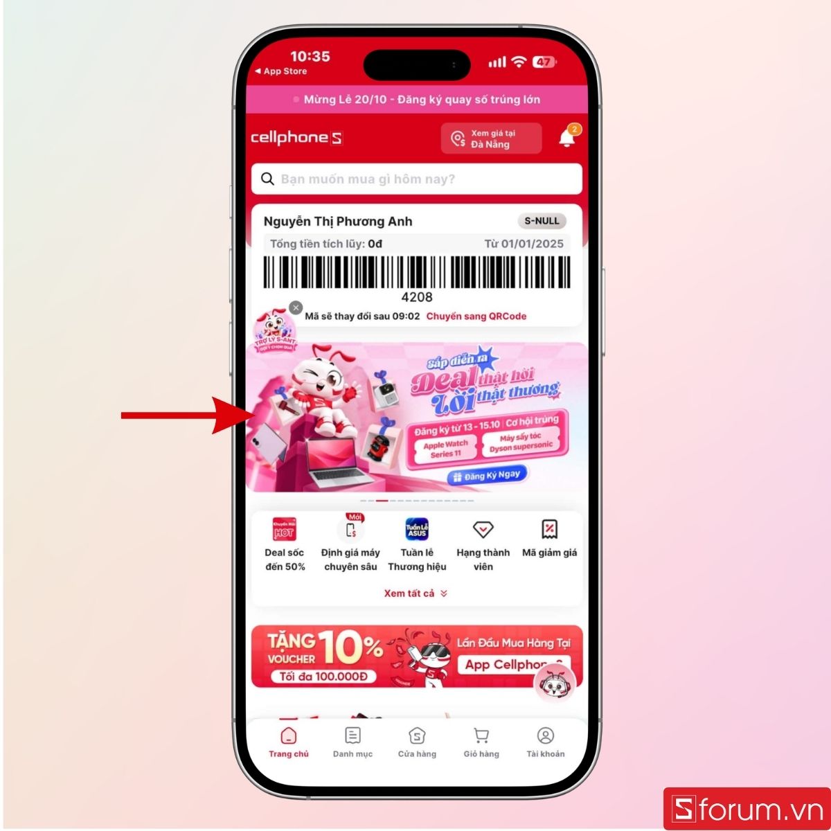 Nhấn vào banner gợi ý quà tặng
