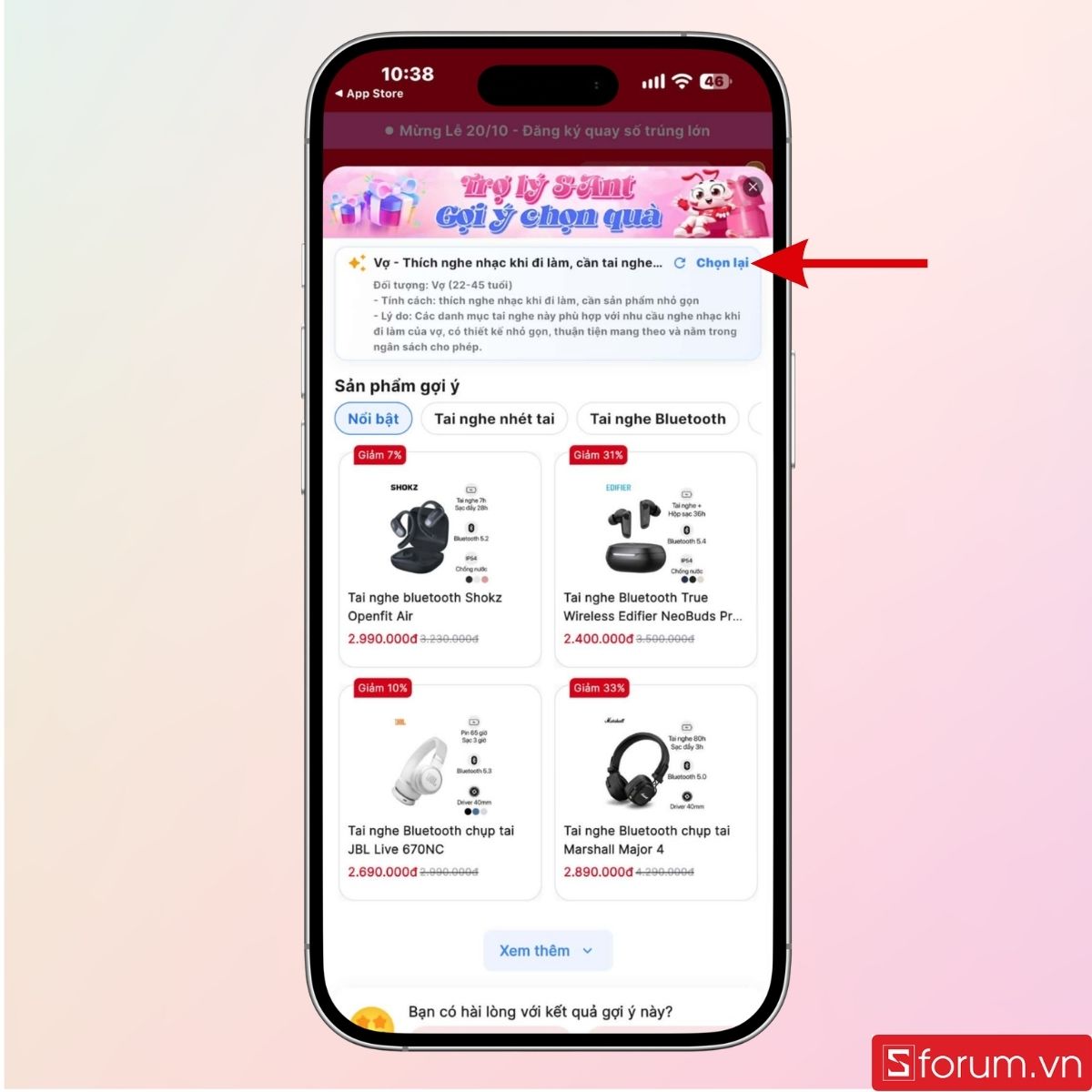 Bạn có thể nhấn Chọn lại nếu chưa ưng ý