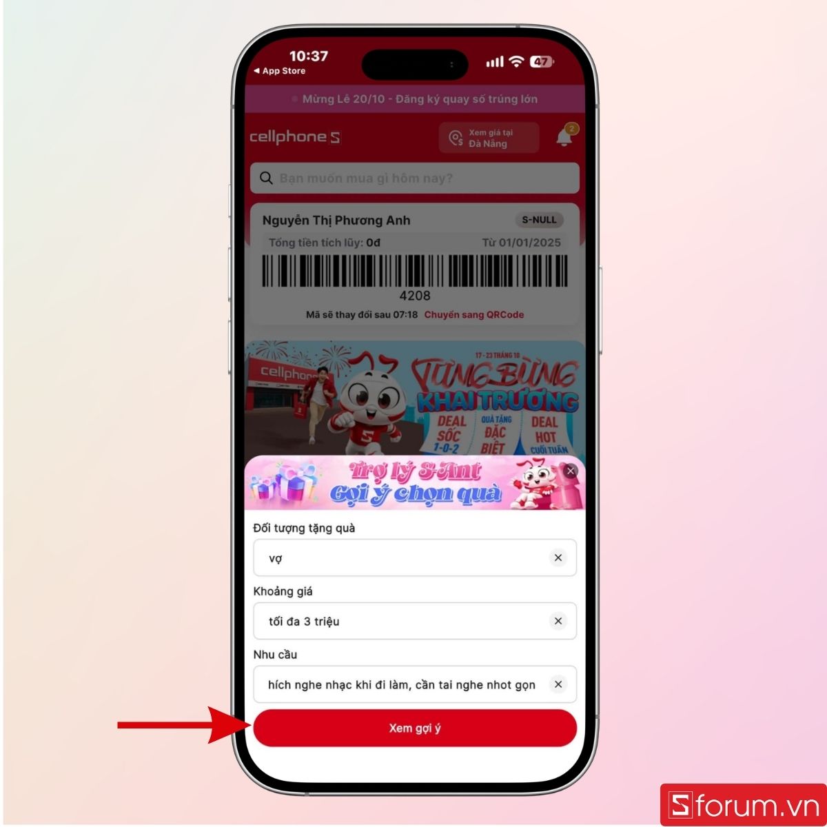 Nhấn Xem gợi ý để bắt đầu