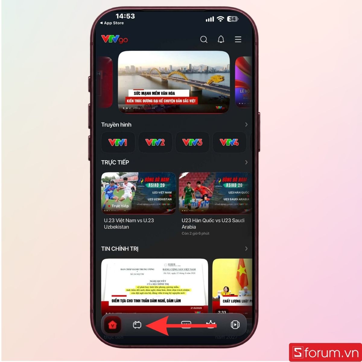 Nhấn chọn mục Truyền hình