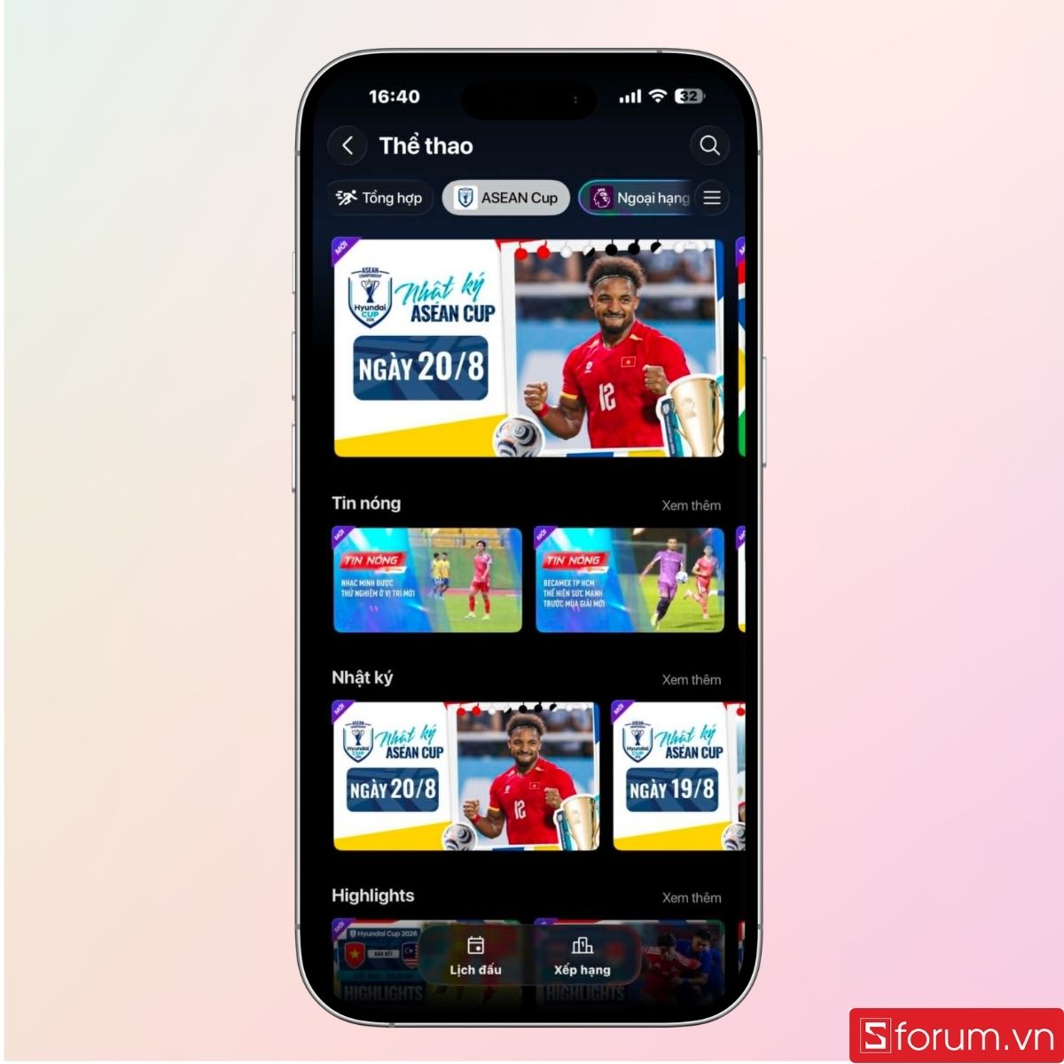 Chọn một trận đấu theo lịch dự kiến