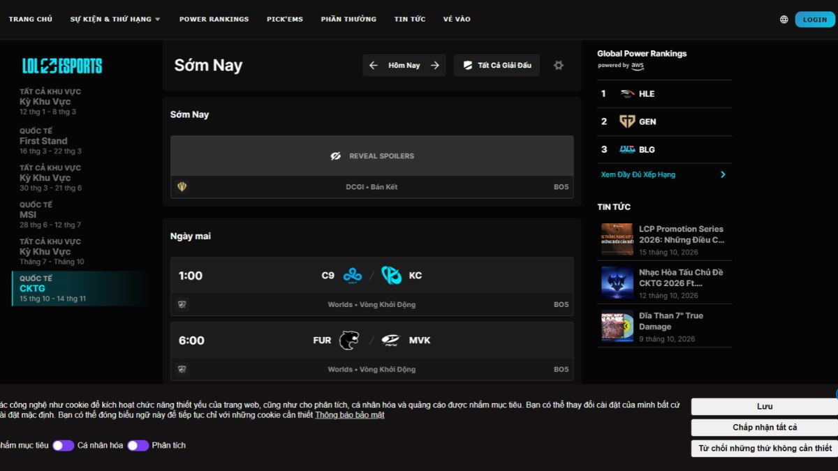 Xem trực tiếp trên website LoL Esports