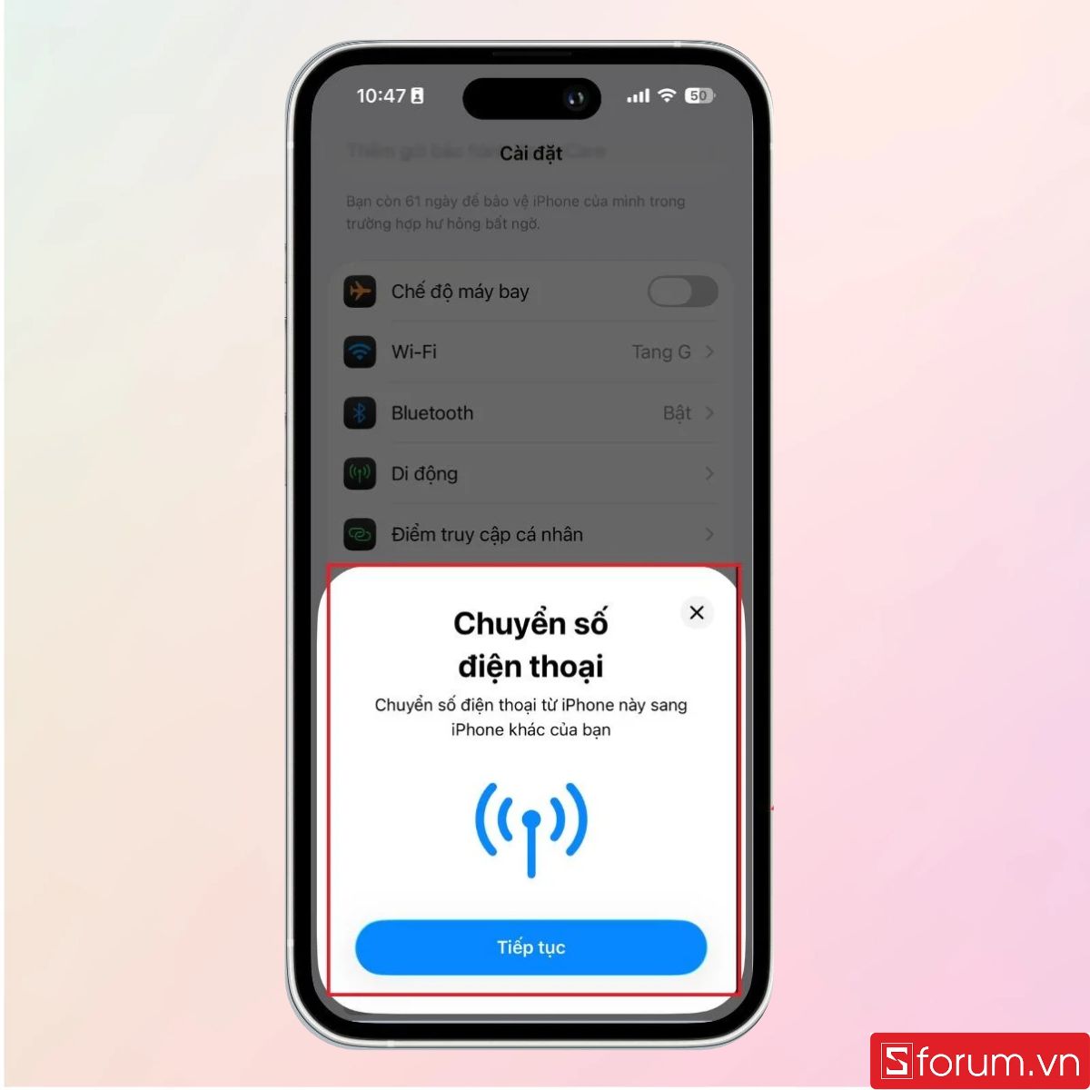 Làm theo hướng dẫn như trên màn hình