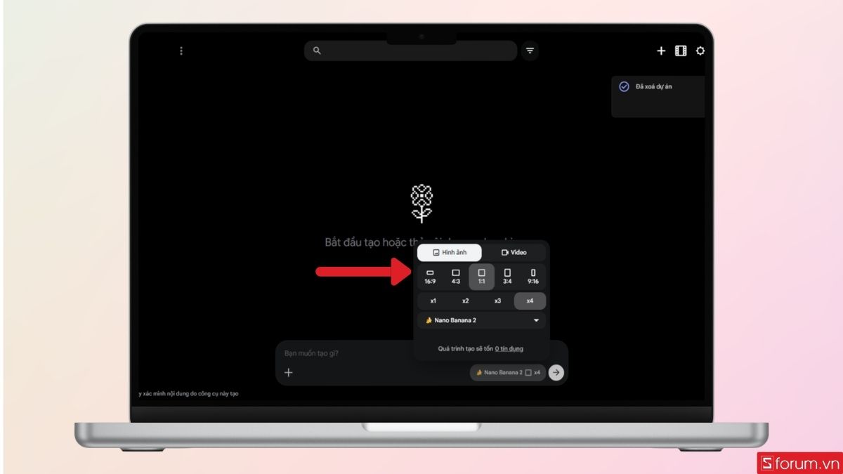 Bạn chọn kích thước tạo ảnh phù hợp