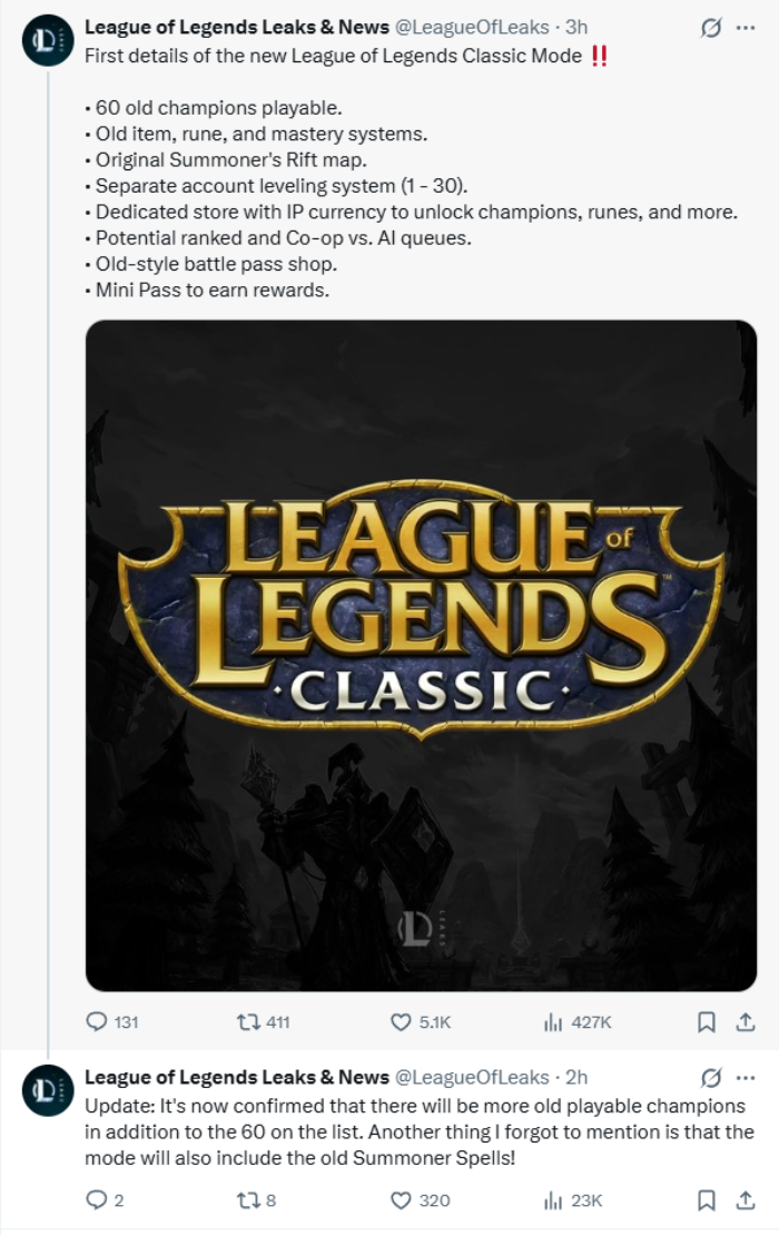 Thông tin chi tiết từ leaker League of Leaks & News