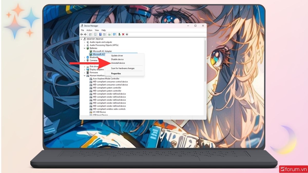 Nhấn vào Uninstall Device