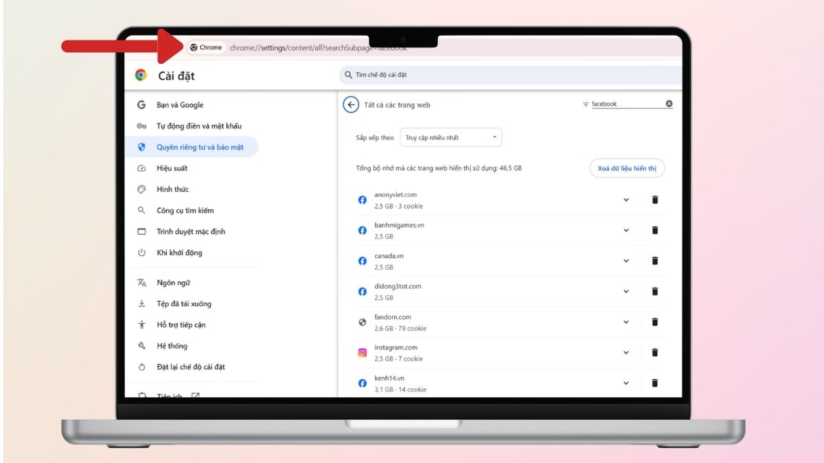 Truy cập vào đường dẫn để xóa 