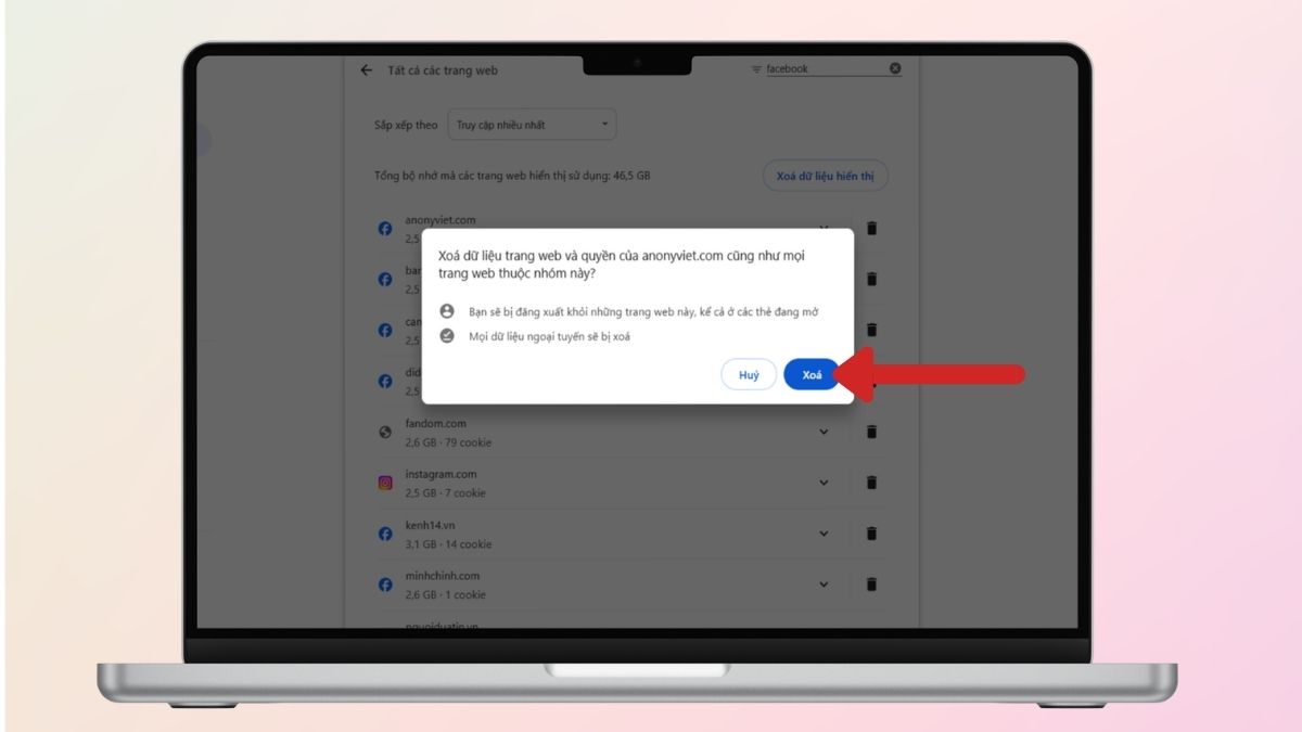 Xóa lần lượt các dữ liệu không cần thiết
