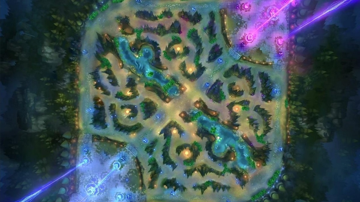 chiến thuật với bản đồ Summoner’s Rift ở trung tâm