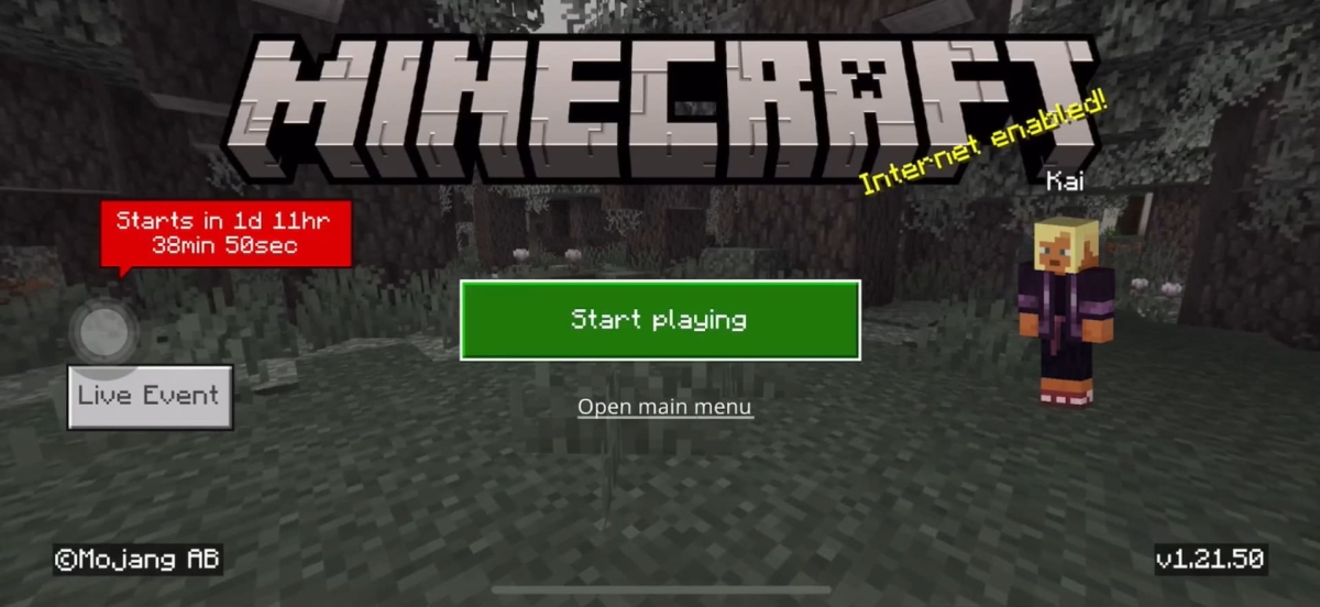 Giao diện chính của phiên bản Minecraft 1.21.50