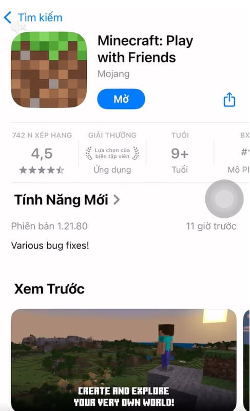 Tìm kiếm Minecraft trên cửa hàng ứng dụng