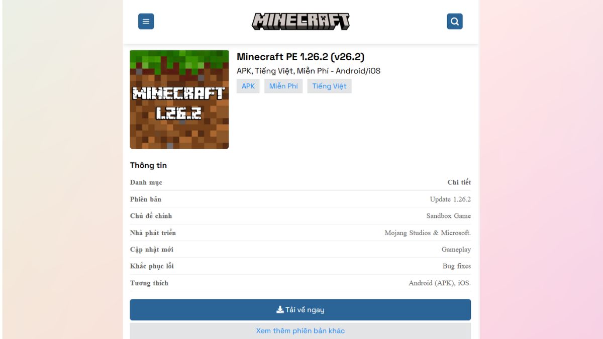 Tải nhanh phiên bản Minecraft 26.2