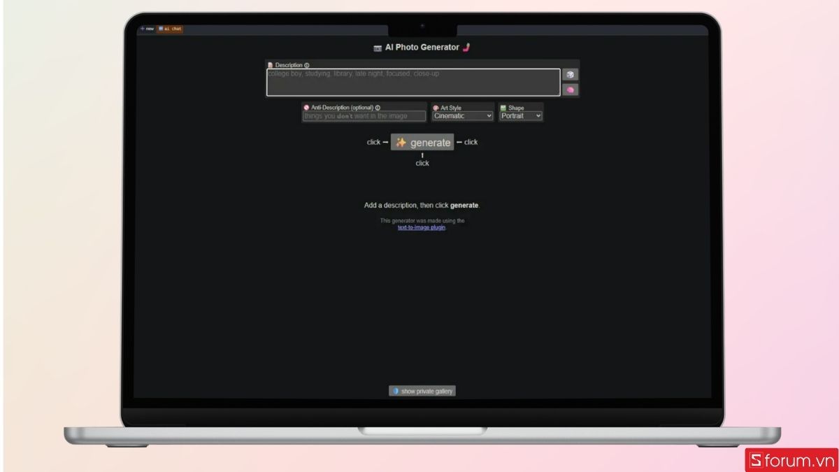 Truy cập vào trang web Perchance AI