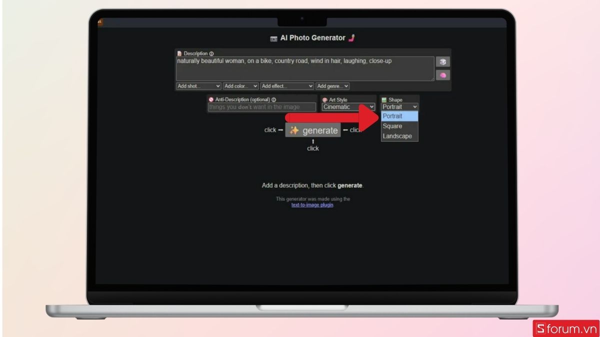 Nhập prompt và các yêu cầu hình ảnh