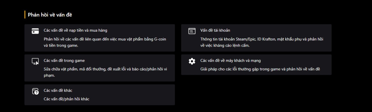 Chọn loại sự cố bạn đang gặp phải