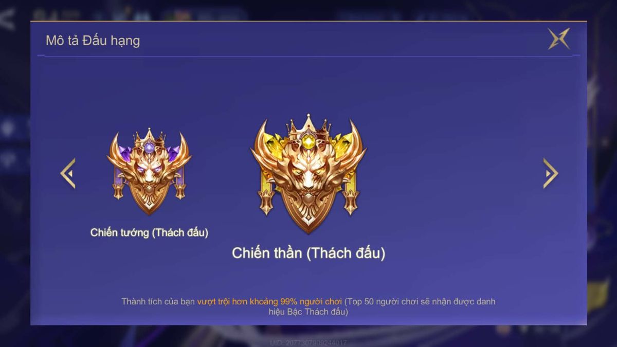 Huy hiệu Thách Đấu trong Liên Quân Mobile
